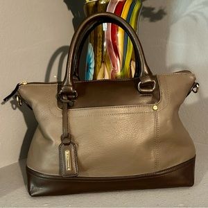 Tignanello Taupe Dark Brown Leather Crossbody Satchel EUC